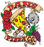 Pizza slice with roses and grapes illustration.